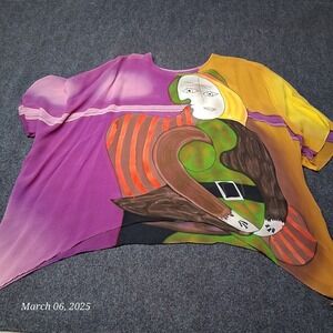Sterling Styles‎ Silk Picasso Cover Up Top Women In The Red Armchair Lightweight